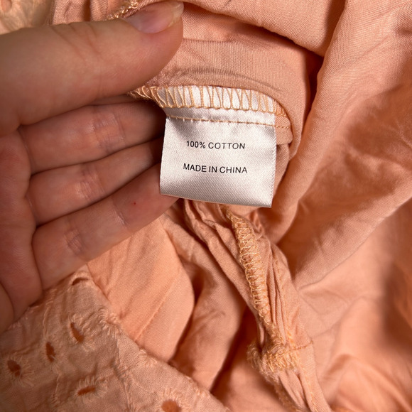 Pink Lily Mini Romper Dress Womens Small Peach Eyelet 100% Cotton Dainty Cottage - Picture 7 of 7
